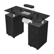 Glass Top Manicure Table Acetone Resistant Nail Desk with 4 Drawers & Cabinet UK