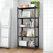 5 Tier Foldable Kitchen Metal Rack Warehouse Storage Shelving Unit With Wheels
