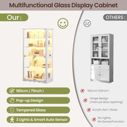 Display Cabinet with Glass Doors, 5 Tier Curio Cabinet with 3-Color LED Lights