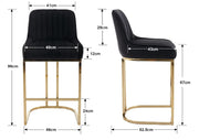 Set of 2 Velvet Bar Stools breakfast ,counter chair with backrest & golden legs