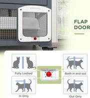 Cat Cage House Catio Indoor Enclosure on Wheels Fir Wood Grey 3 Levels