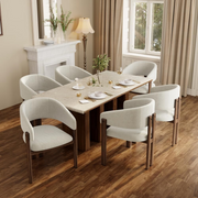 2 Cream Dining Chairs !SALE! Linen Upholstered Armchairs Walnut Effect Legs