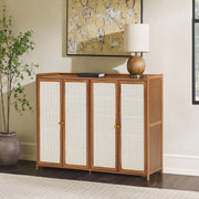4 Doors Rattan Wood Shoe Storage Cabinet Cupboard Footwear Stand Rack Unit Retro