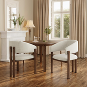 2 Cream Dining Chairs !SALE! Linen Upholstered Armchairs Walnut Effect Legs