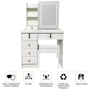Dressing Table Vanity Makeup Desk Set with LED bulbs Mirror and Stool 6 Drawers