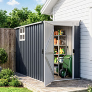 7.6 x 4ft Lean to Garden Storage Shed with Window, Dark Grey