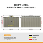10 x 8FT Garden Shed Metal Apex Roof Outdoor Storage House With Free Foundation