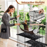 Indoor Cat Cage 3-Tier Cat Enclosure w/ Skylight Hammock 2 Ladders Black