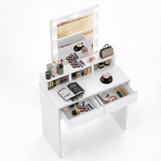 Dressing Table Makeup Vanity Set Desk with 9 Bulbs Mirror 2 Drawer Stool Bedroom