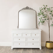 Antique Silver Ornate Arch Overmantle Mirror - 88cm x 100cm
