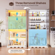 Display Cabinet with Glass Doors, 5 Tier Curio Cabinet with 3-Color LED Lights