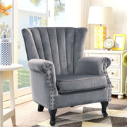 Velvet Accent Chair Scallop Armchair Oyster Back Lounge Tub Chair With Wood Legs