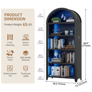 Arched Display Cabinet with LED Lights, 5-Tier Bookcase with Human Body Sensor