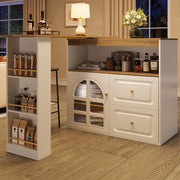 Kitchen Island w/ Extendable Table, Dining Table Rotating Sideboard Bar Cabinet
