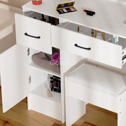 White Dressing Table Stool Makeup Desk with LED Mirror and 5 Drawers & 4 Shelves