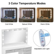 White Dressing Table with LED Lights Mirror Stool Drawers Vanity Makeup Desk Set