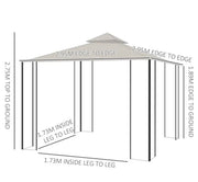 Outdoor Gazebo Party Tent Metal Patio Canopy Sun Shade Garden Curtain Shelter 3m