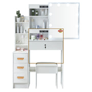 Dressing Table With Led Mirror 4 Drawers Vanity Makeup Desk Stool Set White