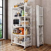 5 Tier Foldable Kitchen Metal Rack Warehouse Storage Shelving Unit With Wheels