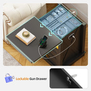 Bedside Table with Hidden Drawer & Charging Station, Nightstand with LED Lights
