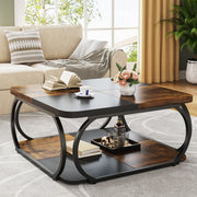 39.25-Inch Square Coffee Table Modern Wooden Accent Center Table for Living Room