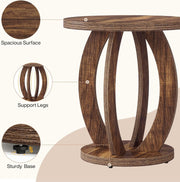 Farmhouse Round End Table, Wooden Accent Side Table with Storage for Living Room