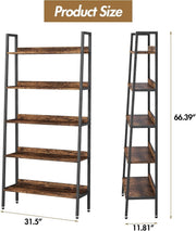 Rustic Unit Wood Bookcase Bookshelf 5 Tier Industrial Storage Display Shelving