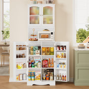 Tall Kitchen Cupboard, Tall Storage Cabinet with 4 Doors and Adjustable Shelves