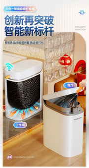 Slim Narrow Gap Automatic Touchless Trash Can, Electric Smart Waste Bin with Auto Packing for Home Bathroom