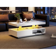 Led Coffee Table With 2 Drawer Storage, High Gloss Coffee Table For Living Room