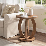 Round End Table, Farmhouse Wooden Side Sofa Table Accent Table for Living Room