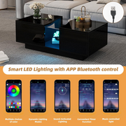 Black Coffee Table LED !SALE! High Gloss RGB Lights Storage Modern Living Room