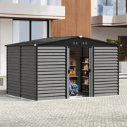 12x8ft Garden Shed Storage House with Double Sliding Door Outdoor Utility Tools