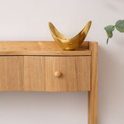 Pale Wood Curved 3 Drawer Console Table with Hessian & Glass Top - Austin Wood R