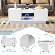White Coffee Table !SALE! High Gloss LED RGB Storage Drawers 100cm Modern