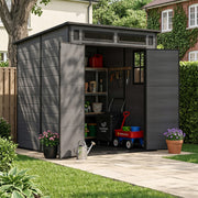 6x6ft Grey Garden Shed Outdoor Plastic Utility Tool Storage House with Windows
