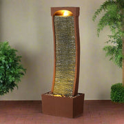 Garden Water Feature Outdoor LED Fountain Curved Waterfall Red Rock Teamson