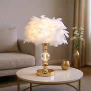 Fluffy Feather Tables Lamp Feather Shade Lampshade Bedside Night Light Gold Base