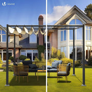 3x3m Metal Pergola with Retractable Roof & Sun Shade Canopy, Beige Patio Gazebo