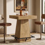 37.4'' H Square Bar Table Modern High Pub Table w/ Metal Footrest for Small Bars