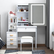 Large Vanity Desk with Mirror and LED Light Makeup Desk with Drawers and Kjzkusw
