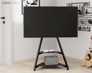 FITUEYES Eiffel TV Floor Stand 43-75 Inch TVs Mobile Wheels 2 Shelves Black