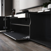 200cm High Gloss TV Stand Black Cabinet Unit Doors Storage with RGB LED Cupboard