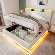 BTM Double Bed Frame !SALE! 4ft6 Storage Drawers RGB LED USB-C Beige Velvet