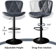 Faux Leather Bar Stools, Swivel with Backrest & Footrest, Set of 2