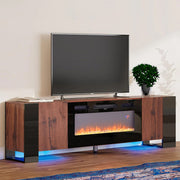 Wooden TV Stand Cabinet Unit with Electric Fireplace 12 Colour LED Fire Heater