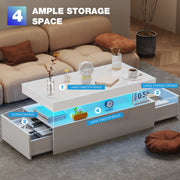 High Gloss LED Coffee Table With Storage Wooden 2 Drawer Living Room Furniture