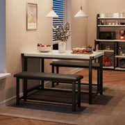 3-Piece Dining Set with 2 Benches, Stain Resistant, Steel Frame for Small Spaces