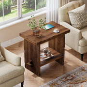 Modern Solid Wood Side Table Small Narrow End Table with Storage for Living Room