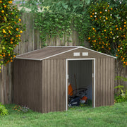 Garden Storage Shed Lockable Outdoor Tool House Base Included Brown Steel